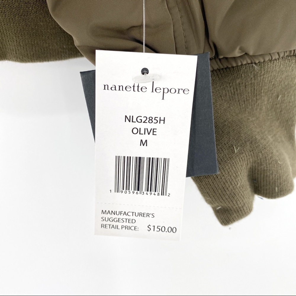 Nanette Lepore Studded Twill Olive Bomber Jacket - Picture 9 of 9